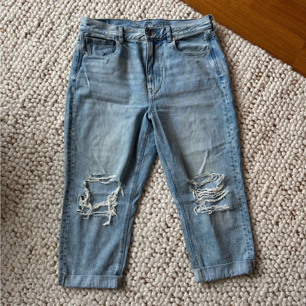 American Eagle High Waisted Distressed Mom Jean - Size 12 x-short